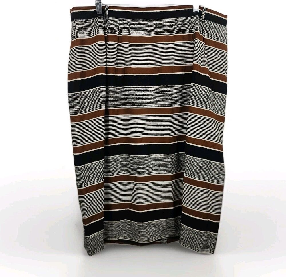Vintage Jones New York brown black white horizontal striped pencil skirt Plus 20